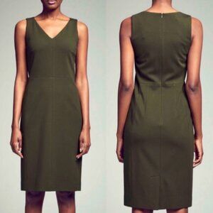 MM Lafleur Rachel Dress Olive Green Size 10 Sleeveless Sheath Ponte Knit Stretch